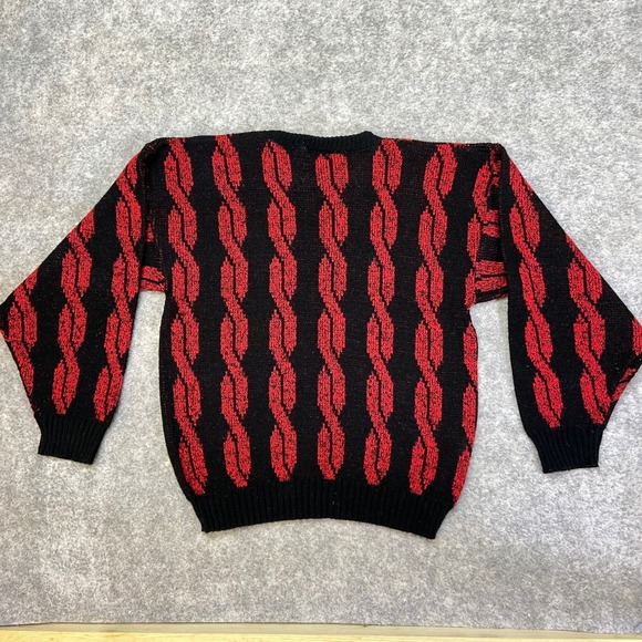Edison Vintage Knitwear Black Red Cable Knit Sweater Men's Size Medium - Picture 3 of 9